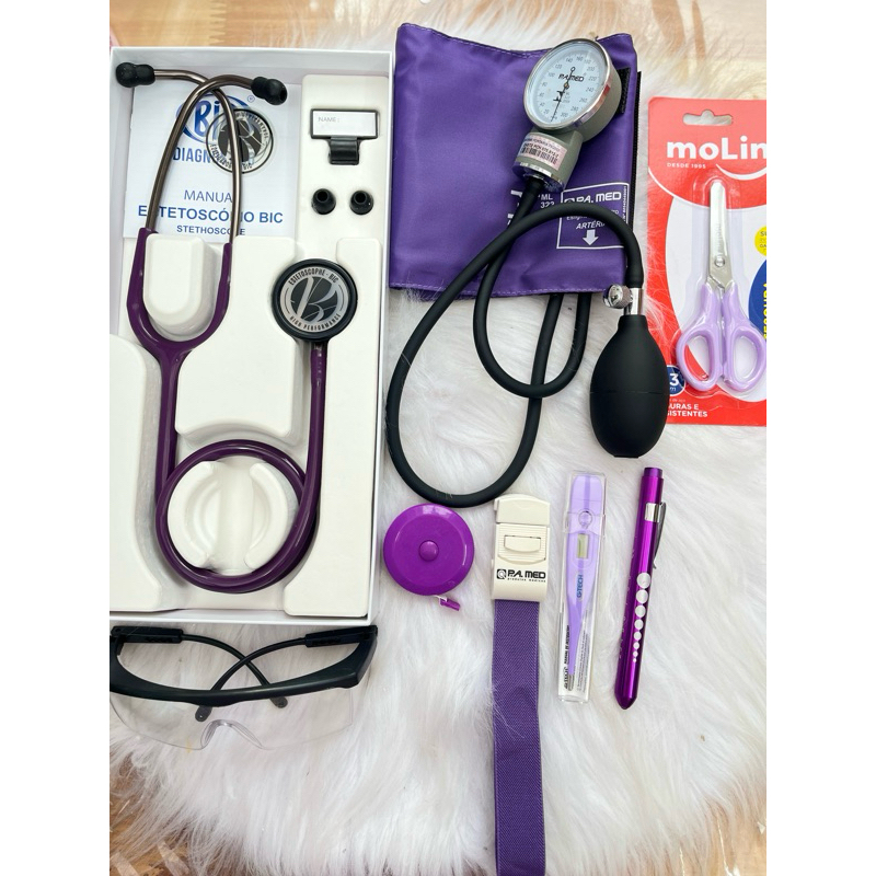 kit Enfermagem/Saúde BIC/PAMED roxo/lilás - estetoscópio Eternity
