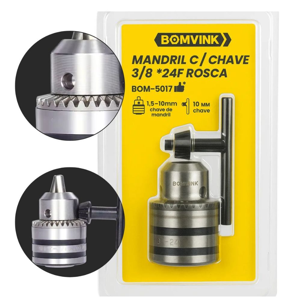 Mandril para Furadeira 3/8 24F UniversalMandril Com Chave 3/8 24F Para Furadeira Reversível Mandril De Rosca Fina 3/8 24