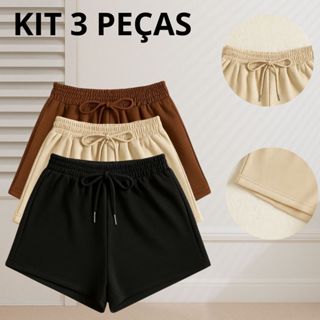 Kit 3 Shortinhos Femininos Moletom Casual Academia Corrida Treino Sem Estampa em Oferta na Shopee