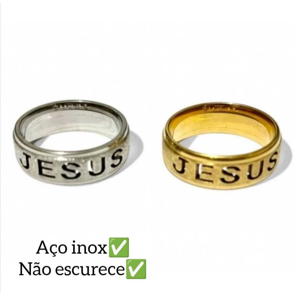 Anel Aço Inox Dourado e Prateado Jesus Diamantado 8mm em Oferta na Shopee