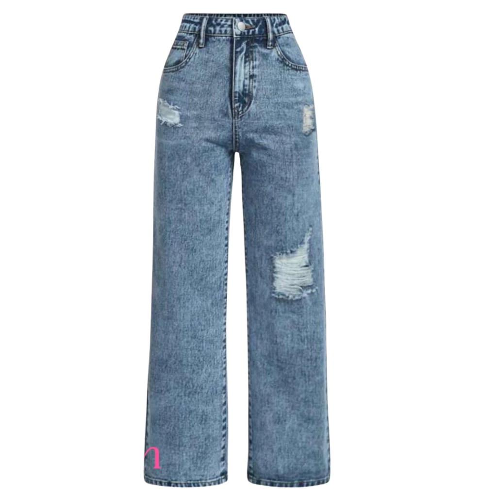 Calça Jeans Wide Leg Juvenil Feminina Lavagem Marmorizada Cintura Média Moda Adolescente — imagem 1