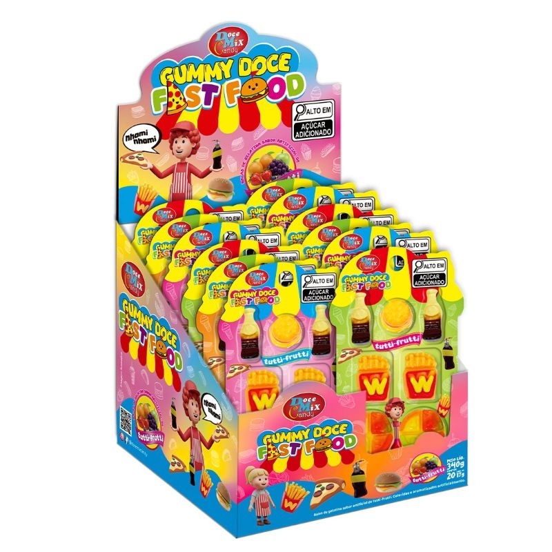 GUMMY DOCE FAST FOOD DISPLAY C/20 UNIDADES SABOR TUTTI-FRUTTI
