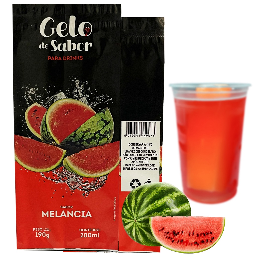 Saco P/ Embalar Gelo Saborizado Embalagens Sabor Melancia 9x21 cm 190g/200ml Metalizada BOPP