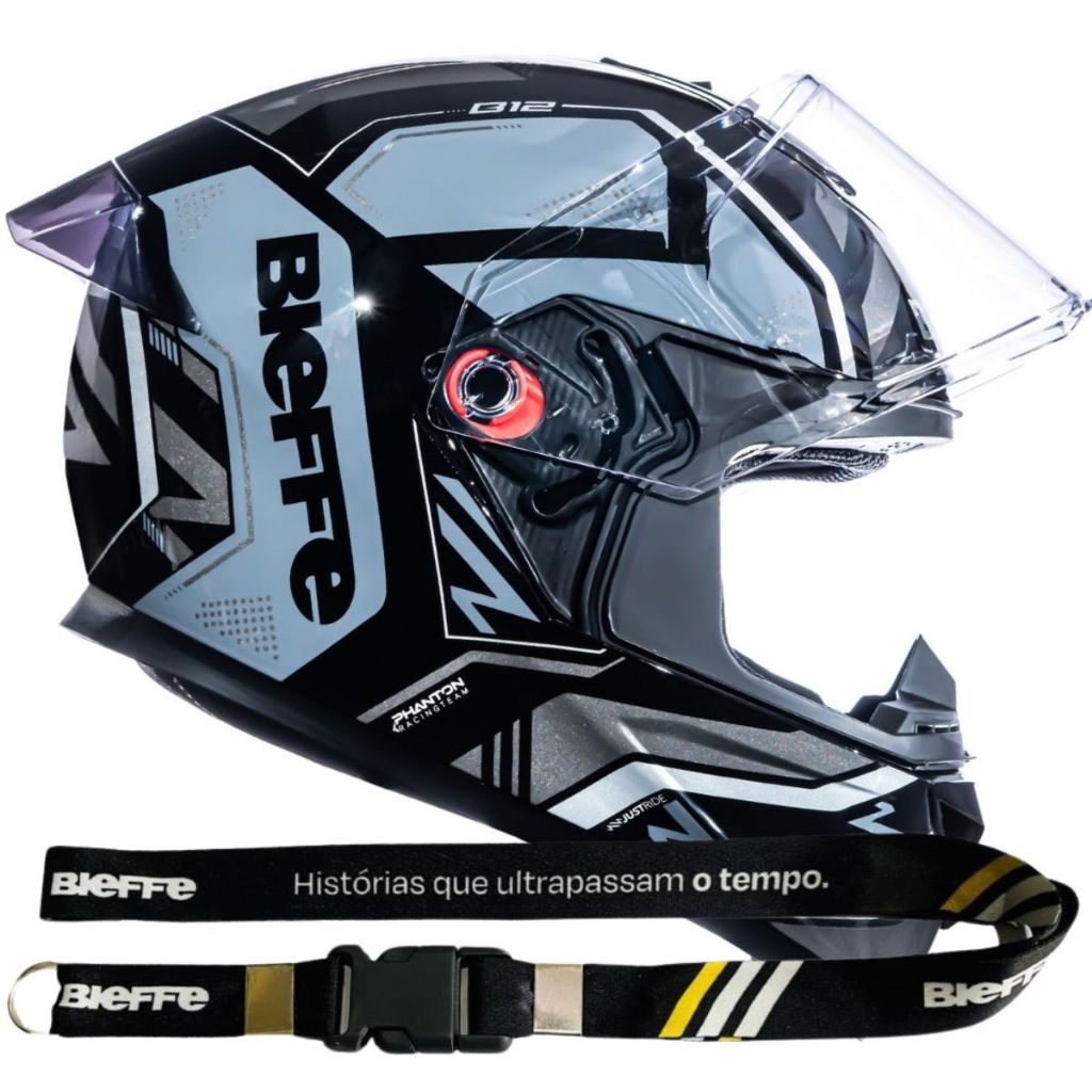 Capacete Bieffe B-12 Phanton Preto Brilho Com Prata B12 Masculino Feminino Com Easy Fit Para Quem Utiliza Oculos Interno