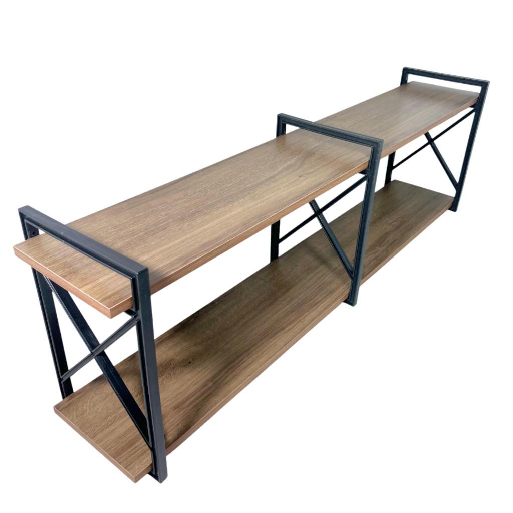 Prateleira X Industrial 2 Níveis 120cm Madeira Amêndoa Suporte Preto em Oferta na Shopee