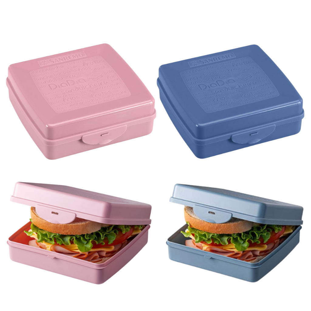 Sanduicheira Box Sanremo Porta Lanche Pão Merenda Escolar – Pote Rosa/Azul