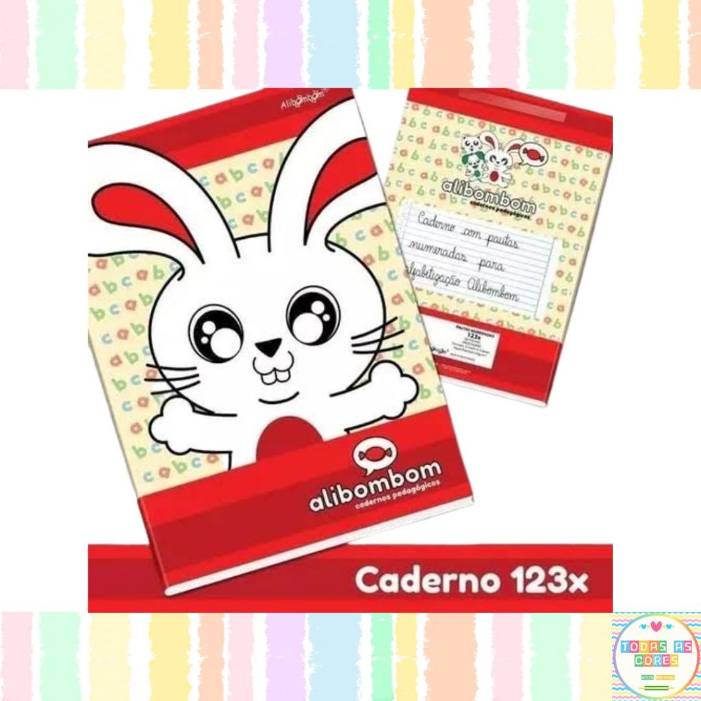 Kit 3 Cadernos Alibombom CAPA DURA Vermelho Pauta 123X CALIGRAFIA Letra Cursiva Material Escolar