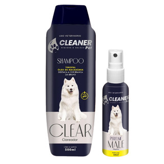 Kit Shampoo para Cachorro Branqueador 500ml + Perfume 60ml Shampoo Clareador Kit Banho Pet Cachorro Branco UP Clean