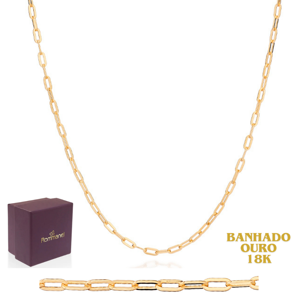 Cordão 70cm Masculino Rommanel Elo Cadeado Banhado A Ouro 18k 532532