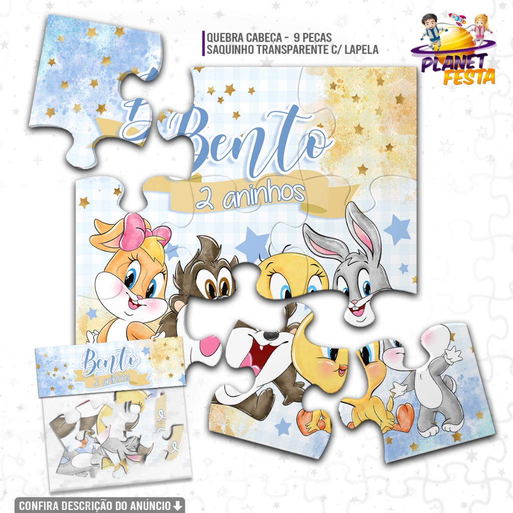 15 Unids. Quebra-Cabeça Personalizado Baby Looney Tunes | Lembrancinha de Aniversário 9 Peças