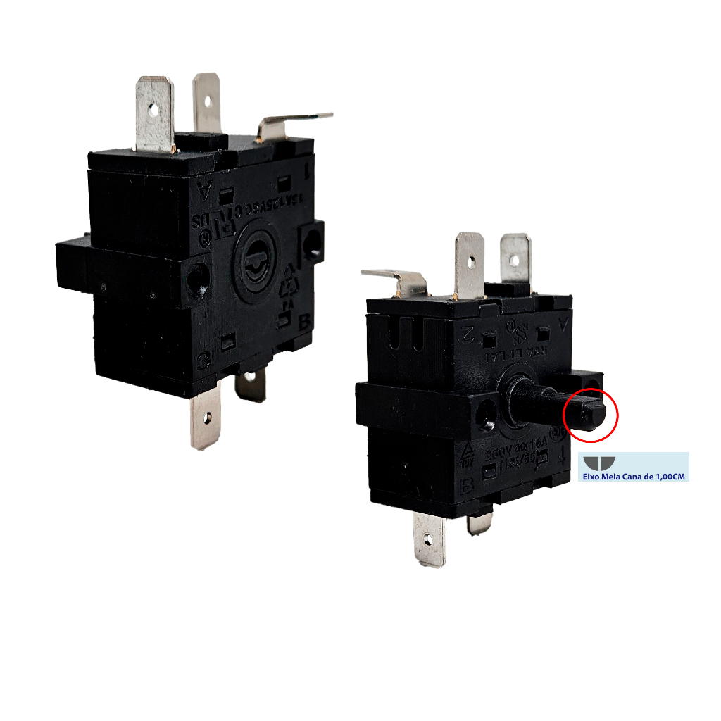 CHAVE SELETORA P/FORNO ELETRICO 16A 5T 4 POSIÇOES (FZ31-9 GIRO DE 1/4 DE VOLTA / "GIRO CURTO")