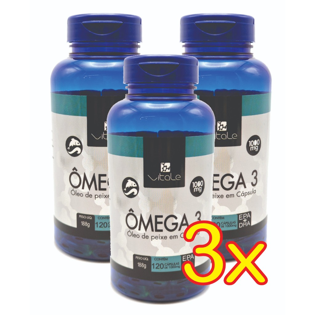 KIT 3x Ômega 3, 120 cápsulas de 1g. (Óleo de Peixe) Vitale