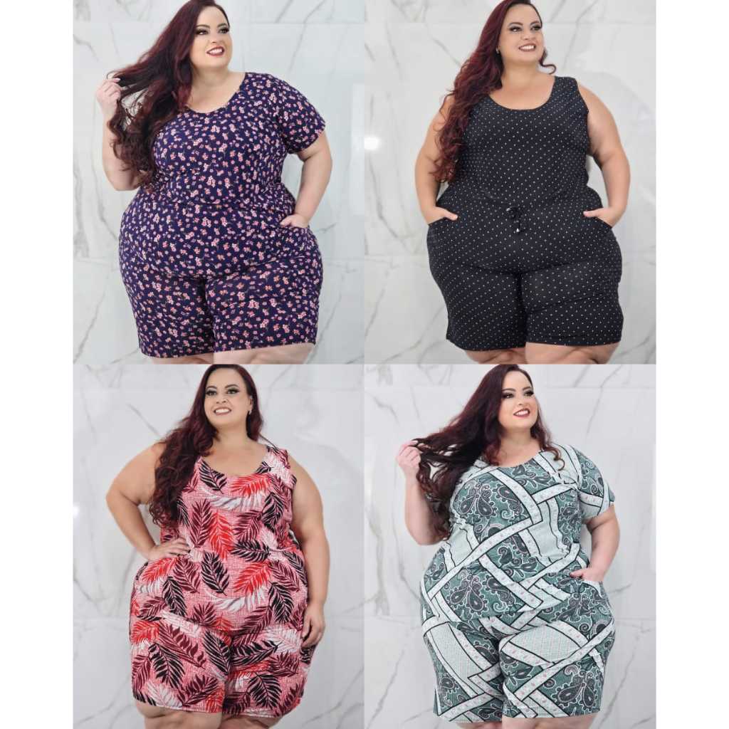 Conjunto Feminino Plus Size G1 G2 G3 G4 G5 Estampado Senhora Soltinho Regata Bermuda Liganete em Oferta na Shopee