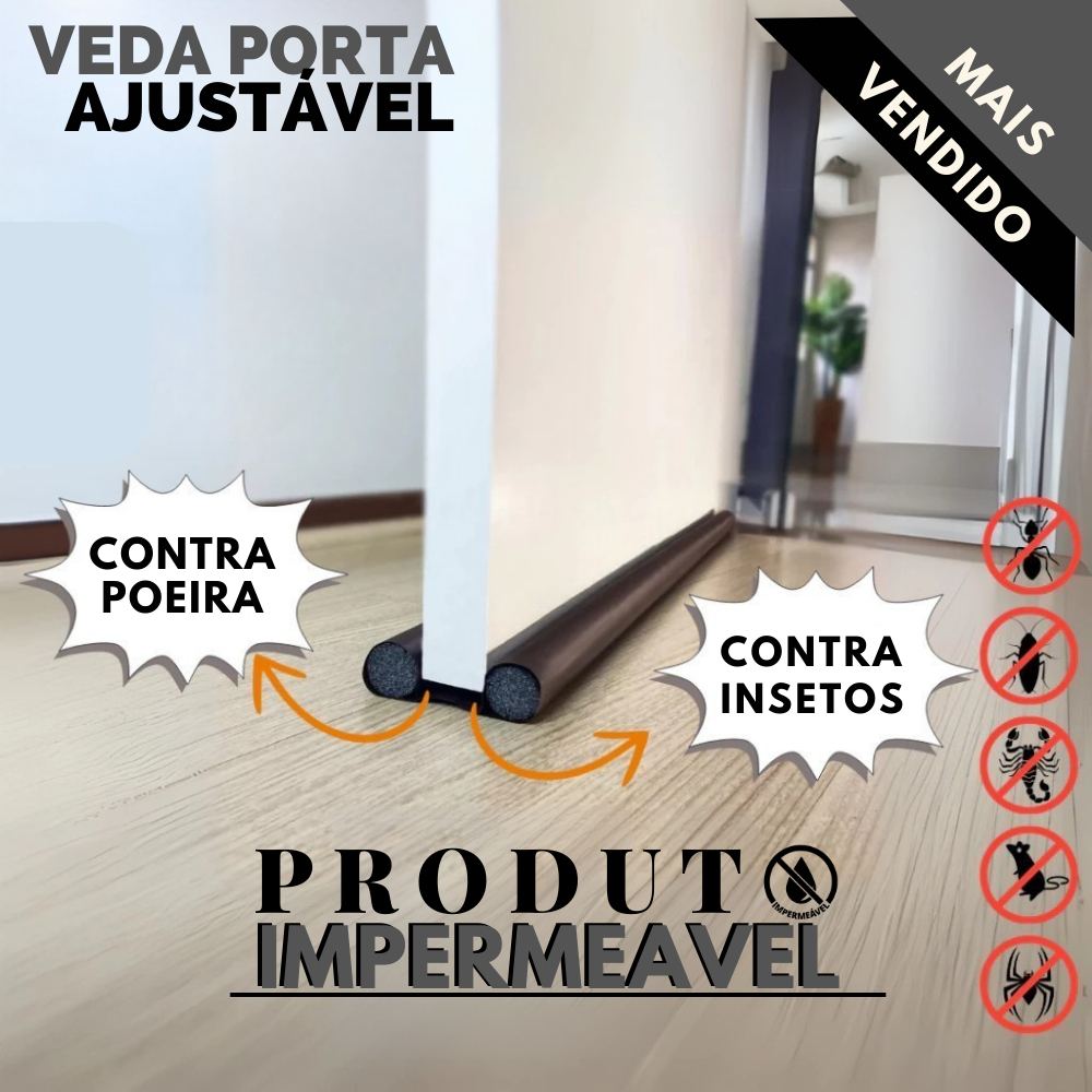 Kit 1 ou 2 Veda Porta Protetor Impermeável Ajustável  Rolinho Duplo Preto Contra Insetos e Poeira 80cm, 90cm e 1,00mt em Oferta na Shopee