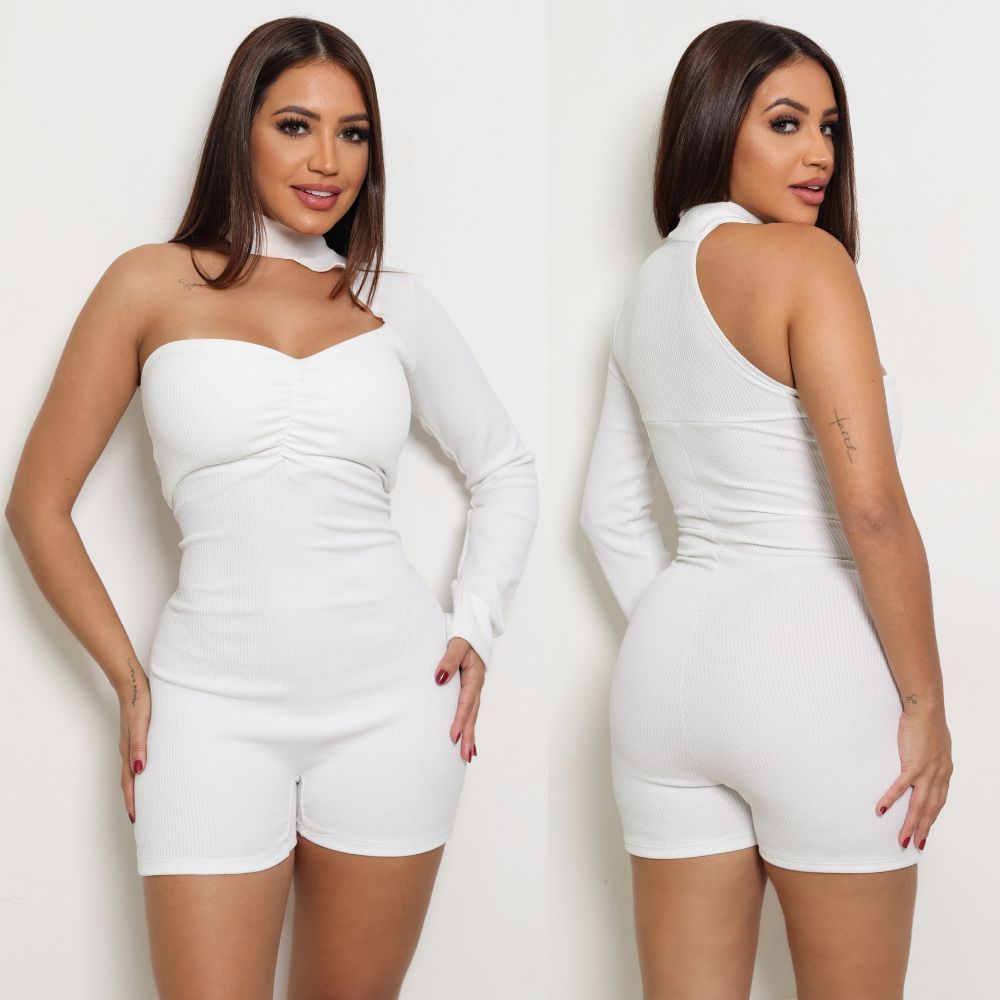 Macaquinho Feminino Assimétrico Macacão Curto Casual Canelado Assimétrico Balada Academia Vazado em Oferta na Shopee