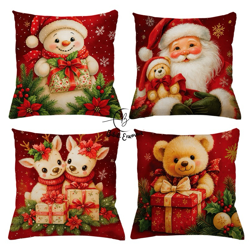 KIT 4 CAPAS DE ALMOFADAS DECORATIVAS NATAL PAPAI NOEL RENA  - TAMANHO 45X45