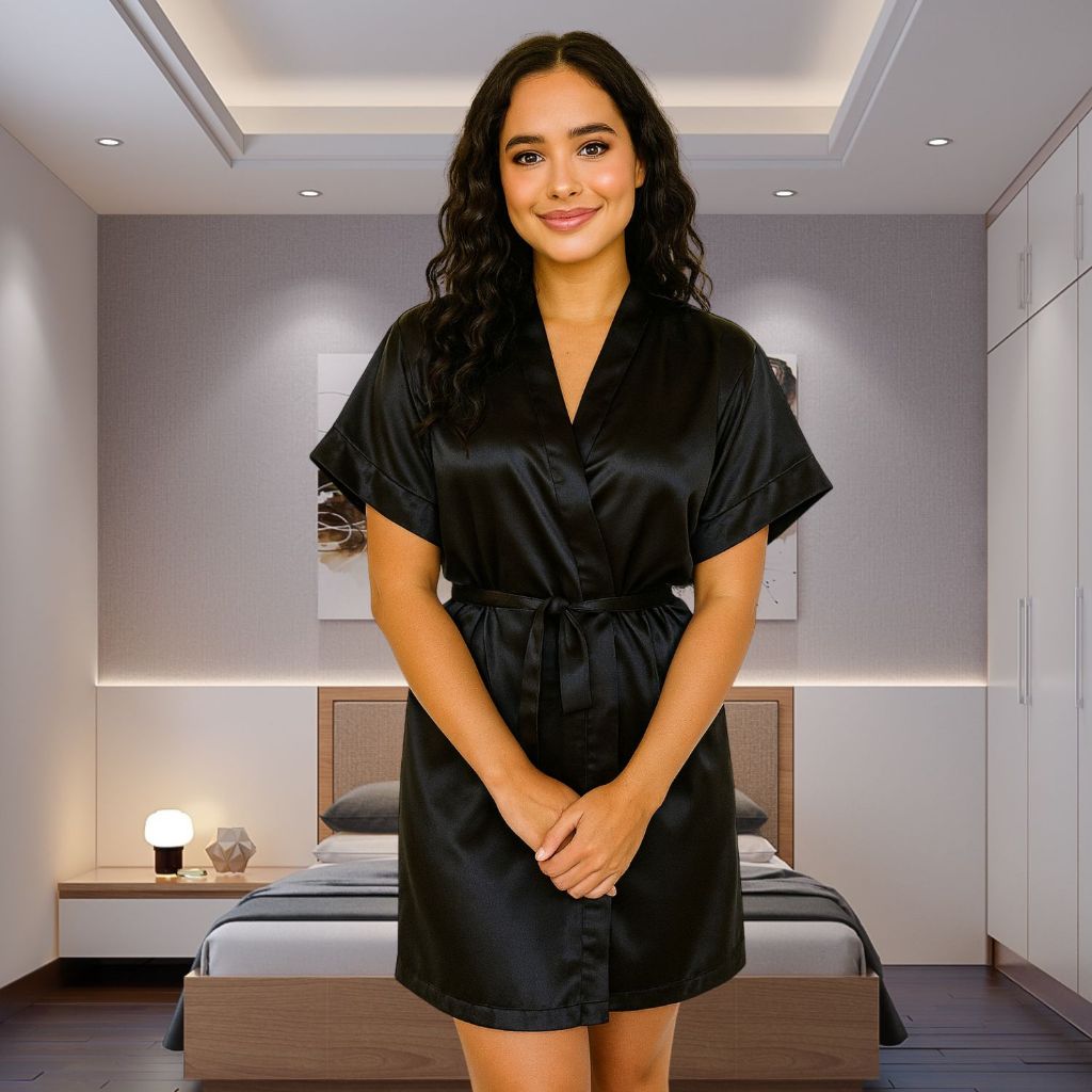 Roupão Noiva Madrinha Feminino - Cetim ELASTANO de Alta Qualidade - Manga Curta