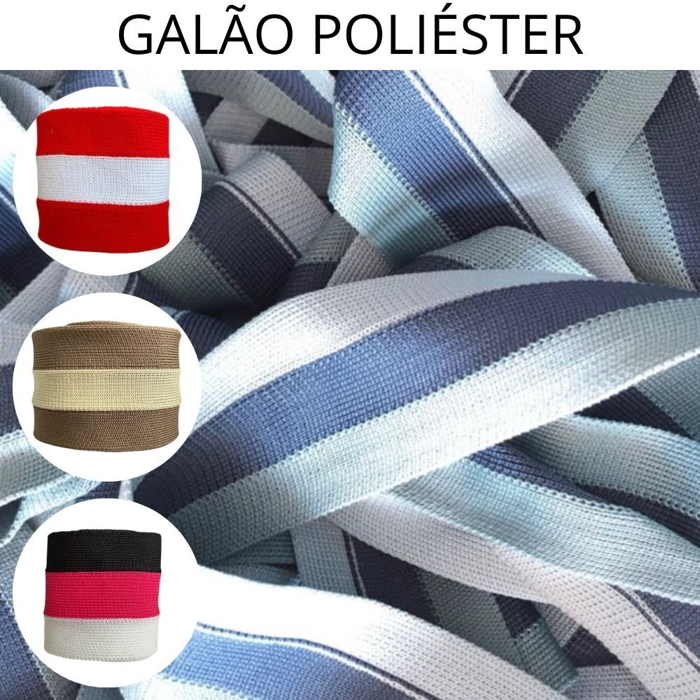 Galão Poliéster Listrado P Uniforme Escolar Esportivo Agasalho Artesanato Moda Fita Faixa 4,5 e 6 cm