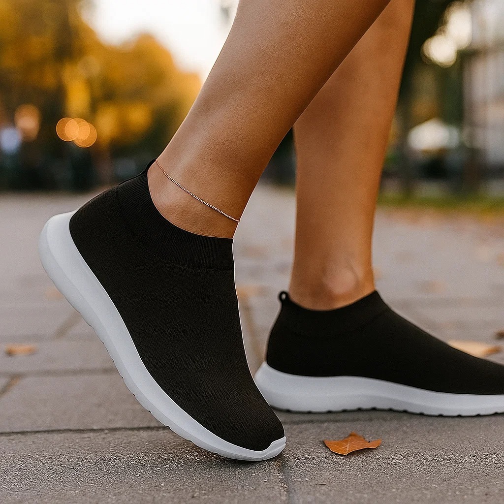 Tenis Meia Feminino Slip On Sapato-Tênis Calce Fácil Feminino Casual Sem Cadarço