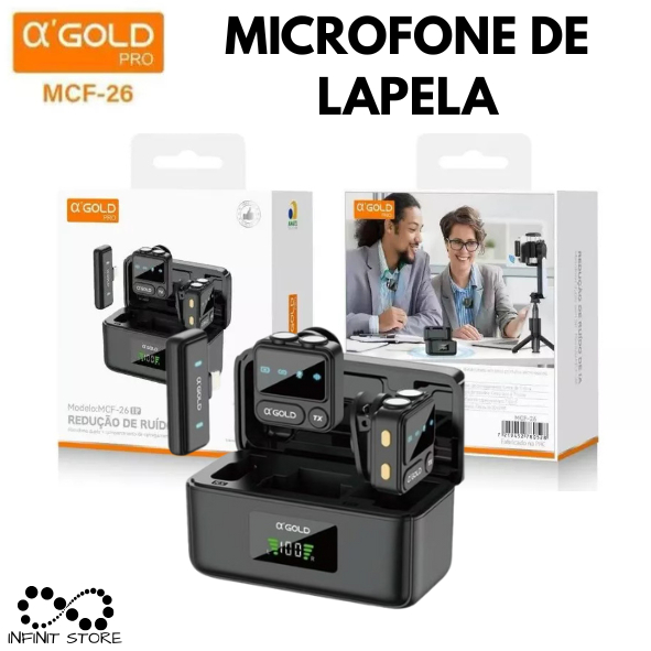 Microfone De Lapela Sem Fio Anti-Ruído Para Vlog, Blog, Lives, Gravações Para iPhone E Tipo-C A'Gold