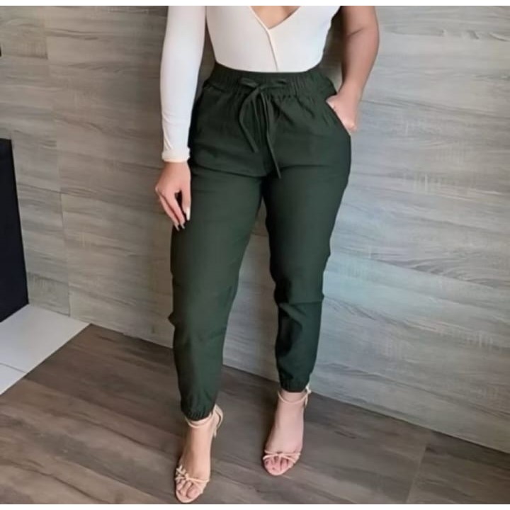 Calça Jogger Feminina Bengaline Cintura Alta Skinny Com Lycra em Oferta na Shopee
