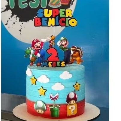 Topo de bolo Topper personalizado super Mário Luigi