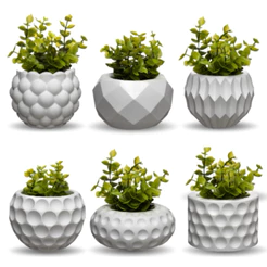 Kit 6 vasos decorativos com plantas artificiais inclusas para decoração sala quarto banheiro lavabo