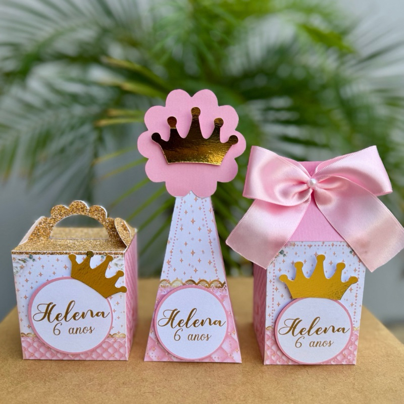 Kit Caixas Personalizadas Princesas-Pegue e Monte-Lembrancinha Realeza-Decoração de Festa Infantil