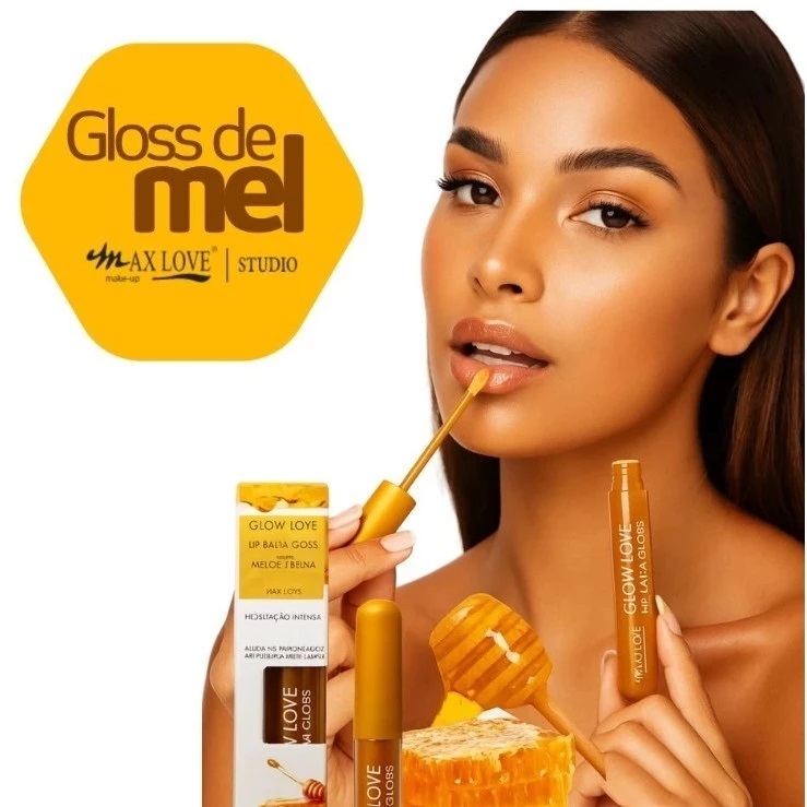 Lip Balm Gloss Sabor Mel Sabores Glow Love Max Love – Mais vendido – Manteiga de karité e extrato de própolis