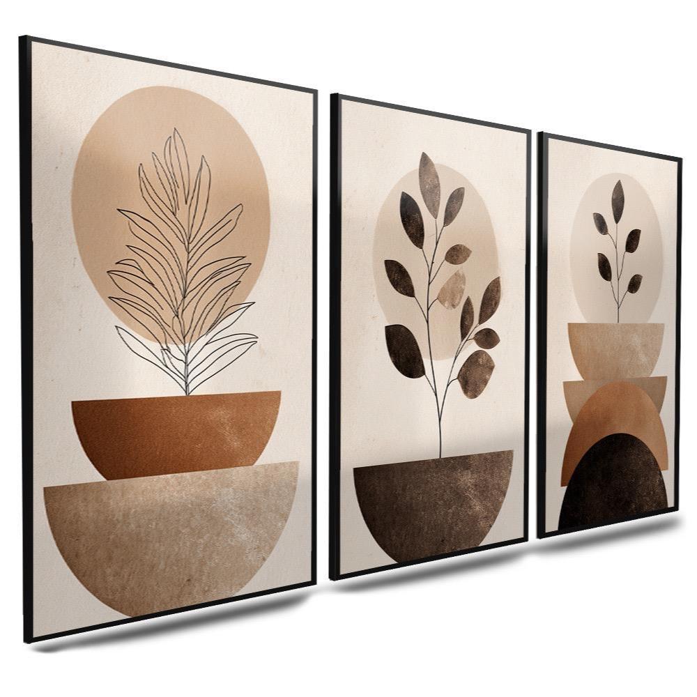 Quadro Decorativo 3 Peças Abstrato Geométrico Folhagem Neutras Tons Bege Decoração Sala Quarto em Oferta na Shopee