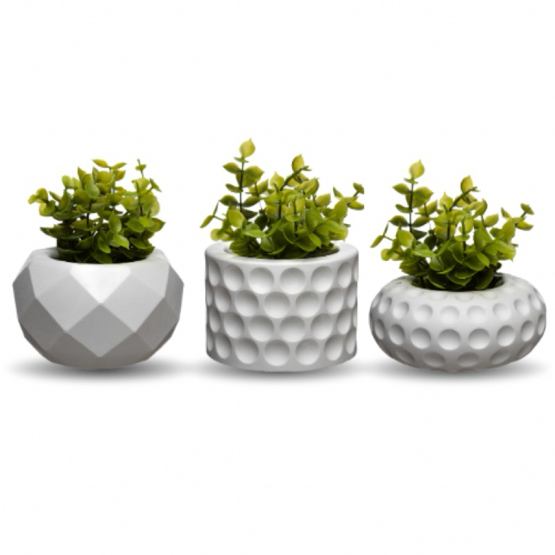 Vasos Decorativos de Gesso com Plantas Artificiais – Kit 3 Vasos para Casa, Sala, Lavabo, Escritório