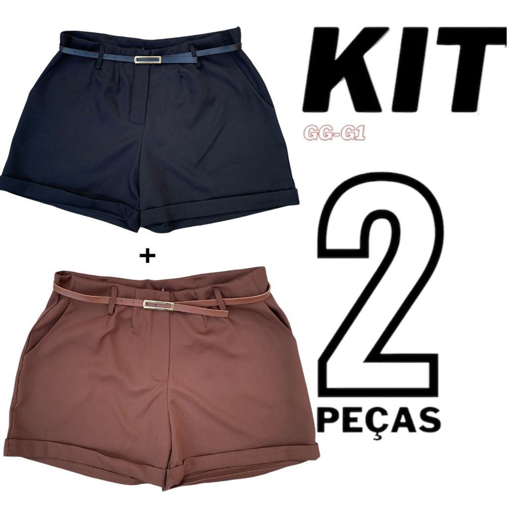 Kit 2 Shorts Plus Size Alfaiataria Premium Com Cinto Feminino De Brinde Moda Feminina Verao Plus em Oferta na Shopee