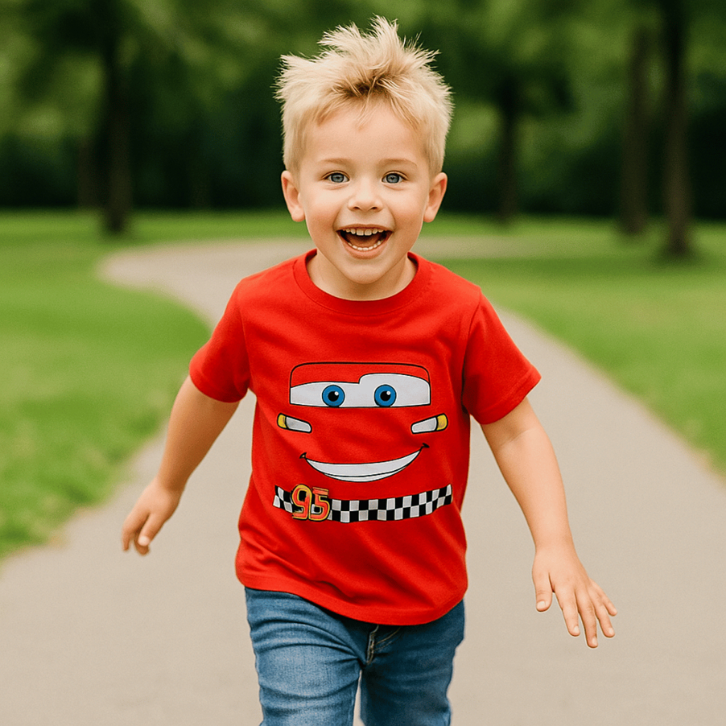 Camiseta infantil Macqueen Carros Fantasia Estampas Diversas 100% Algodão 30.1 Pai e Filho