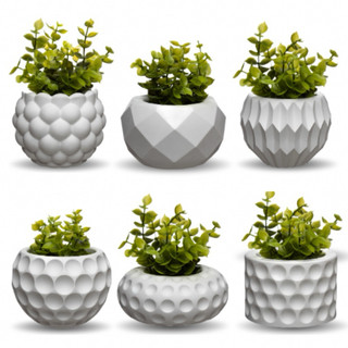 Conjunto decorativo com 6 vasos incluso planta artificial para decoração sala quarto banh…
