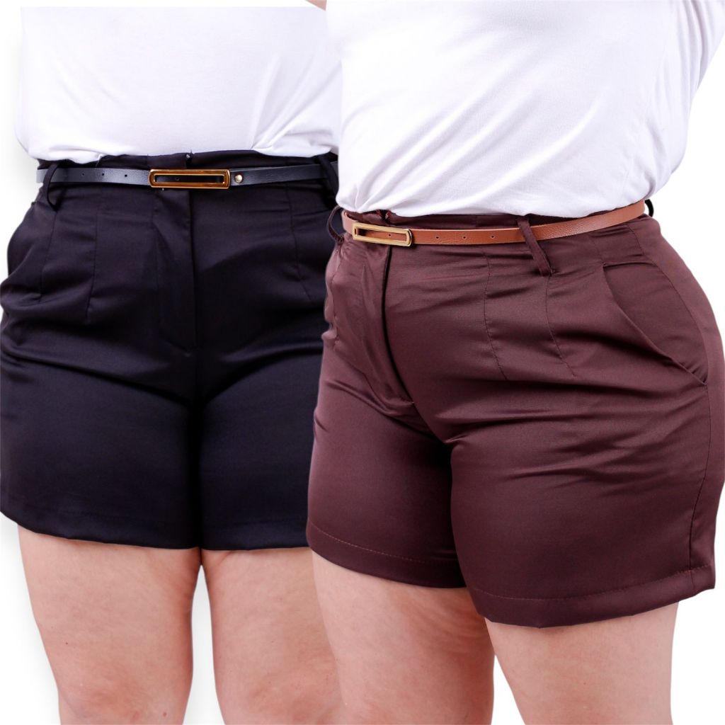 Shorts Plus Size De Alfaiataria Premium Com Cinto Fivela Dourada Elegante De Brinde Oferta Short Bermuda Moda Verão Plus