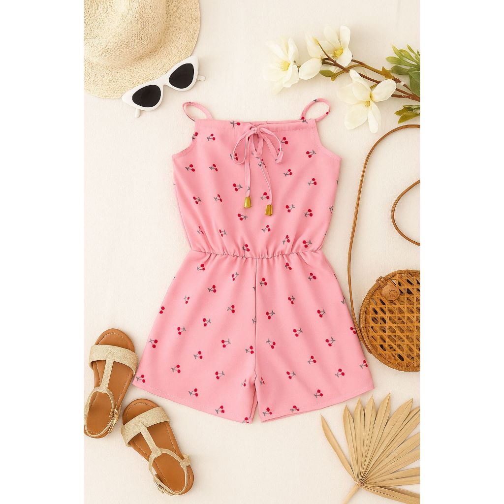 Macaquinho Cerejinhas Infantil Para Meninas com Amarração