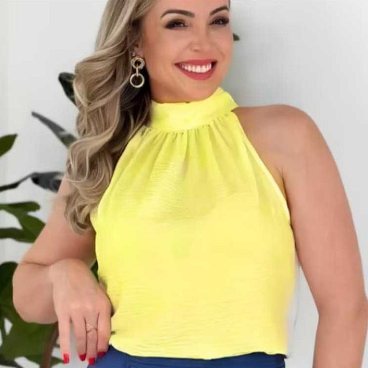Blusa regata feminina estilosa com amarração nas costas em Oferta na Shopee