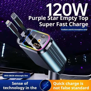 Carregador de carro retrátil com luz LED, carregador de carro rápido 4 em 1 de 120 W para…