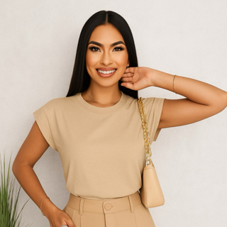 T-Shirt Muscle Tee Baby Look Feminina 100% Algodão Premium - Básica Casual em Oferta na Shopee