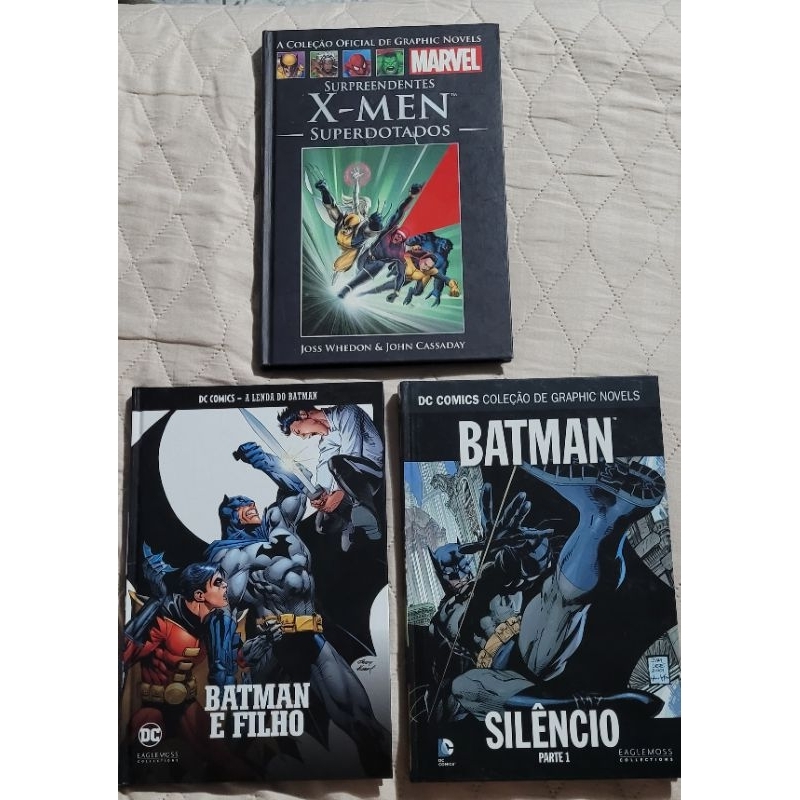 3 livros hq batman e robim - xmen gibi marvel dc coleção oficial graphic novels superman revista quadrinhos