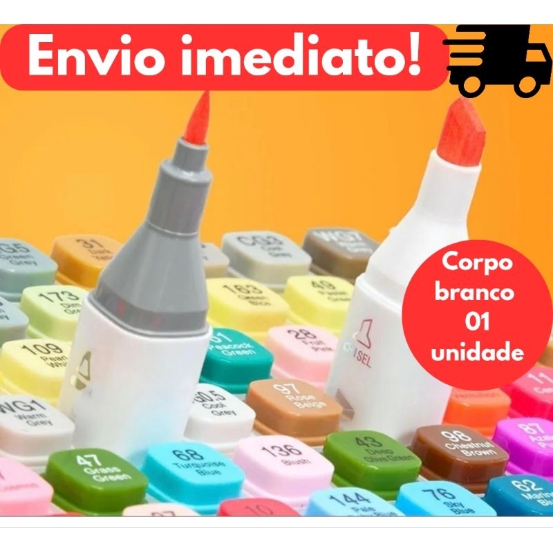 Canetas Marcadores Ponta Dupla- Corpo Branco. Códigos: 100 ao 198/BG1 ao WG9.**VENDA AVULSA**