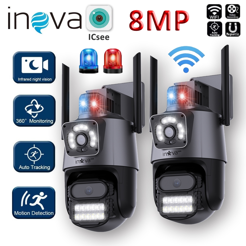 INOVA Camera Segurança Externa Lente Dupla 4K 8MP Com Sirene Policia ICSEE em Oferta na Shopee