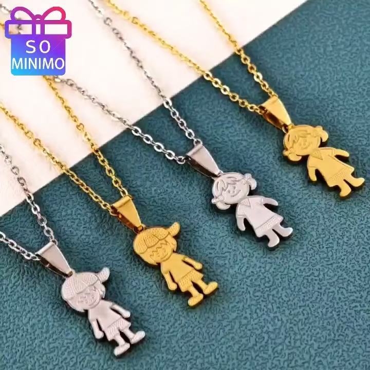 Colar de Aço Inox com Pingente de Casal - Menino e Menina Dourados, Tema Família e Irmãos em Oferta na Shopee