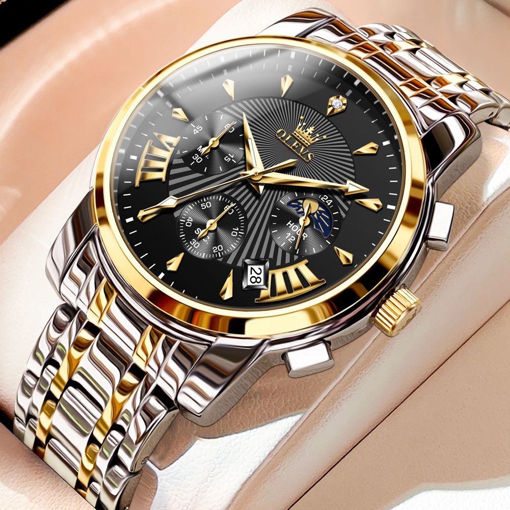 OLEVS Relógio Masculino Multifuncional A Prova D'água Azul & Preto Luminoso De Aço Inoxidável 2892 em Oferta na Shopee