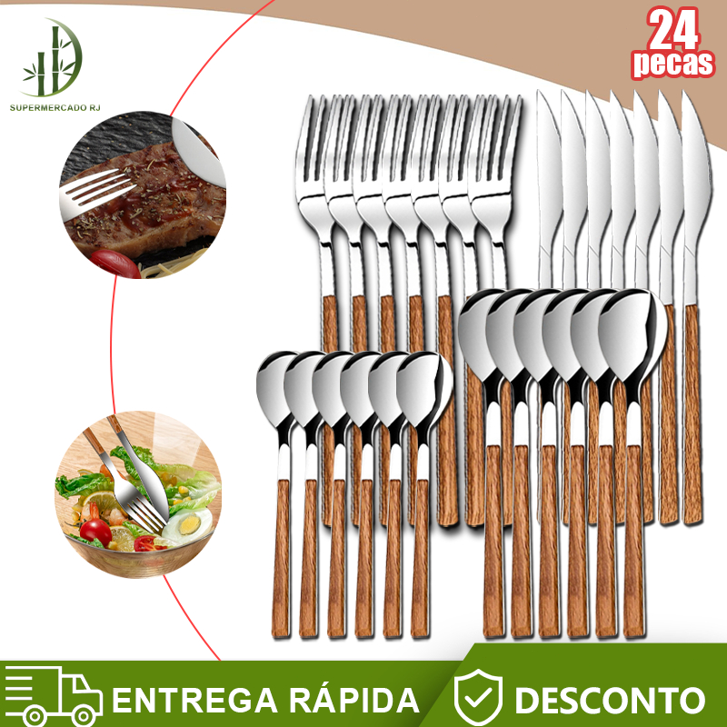 24 Peças Jogo De Talheres Faqueiro De Aço Inox,Disponíveis Cozinha de Faca Bife Garfo De Colher De