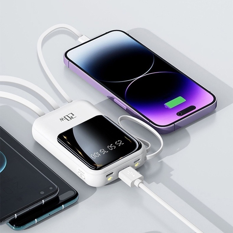 Detalhes do Carregador Portátil 10000mAh com 4 Cabos de Carga Rápida – Power Bank com Display Digital LED -A6