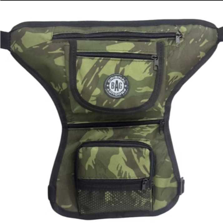 Pochete Cartucheira De Perna, Motoboy Paintball Air soft Camping Camuflada e Preta bolsão