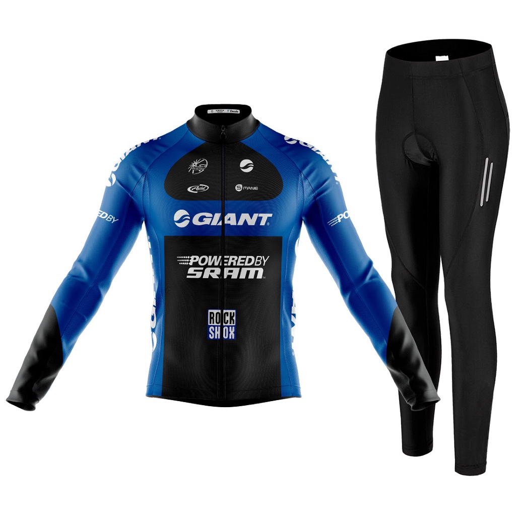 Kit Camisa Ciclismo Giant Longa Com Calça Forro Espuma Refletivo Uv