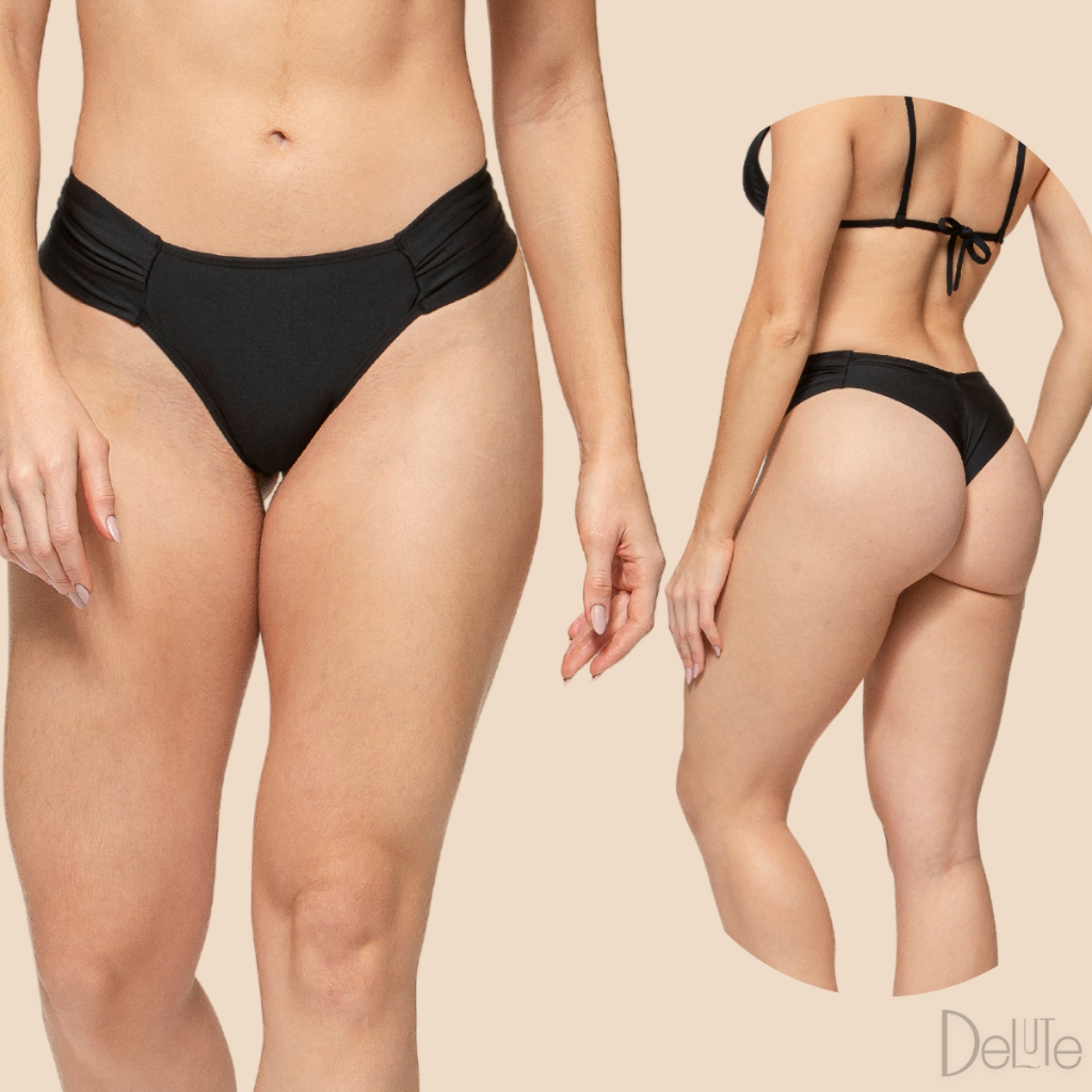 Calcinha Biquíni Arsiè Modelo Fio Drapeado na Lateral Cós Alto Moda Praia Clássica Verão FPU 50+