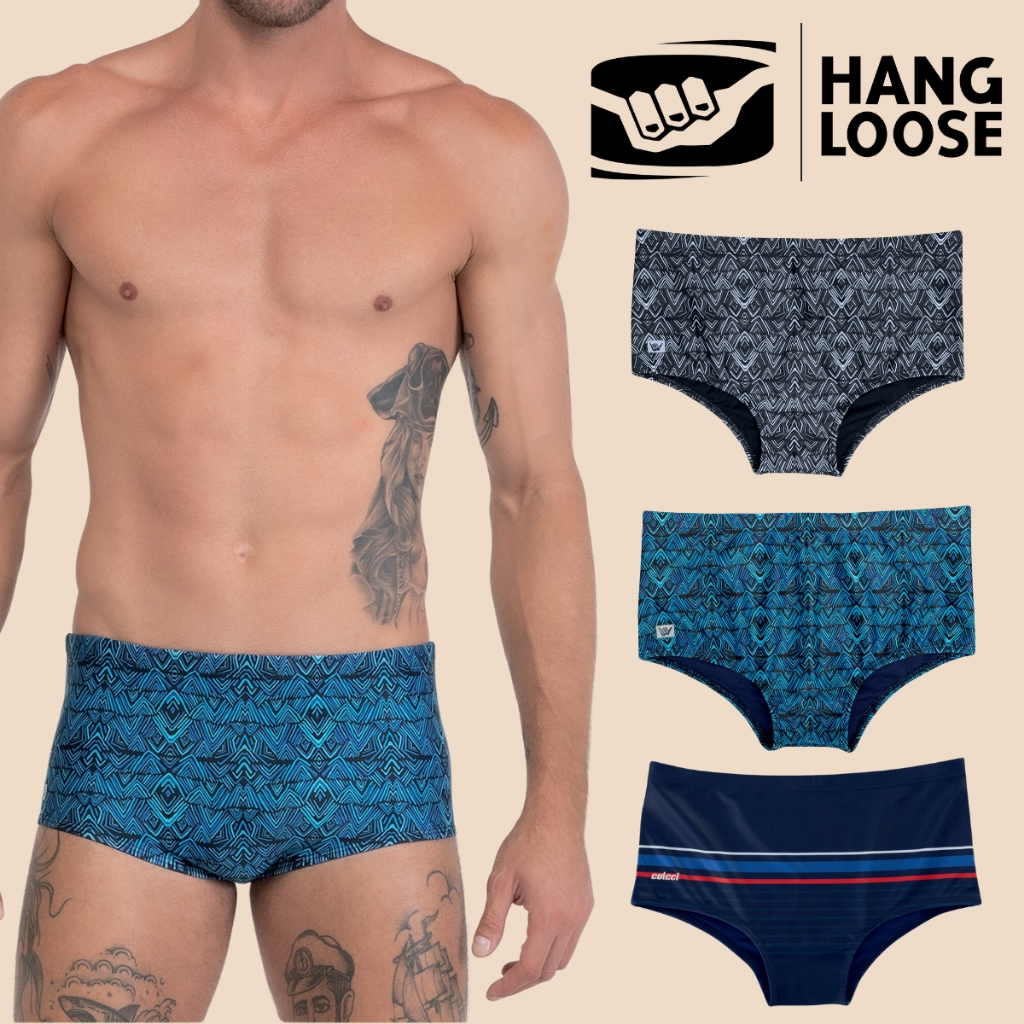 Sungas Slip Hang Loose e Colcci Estampada Forrada Regulagem Moda Praia Verão Oferta